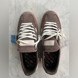 adidas Women’s Suede Sneakers in Taupe and White